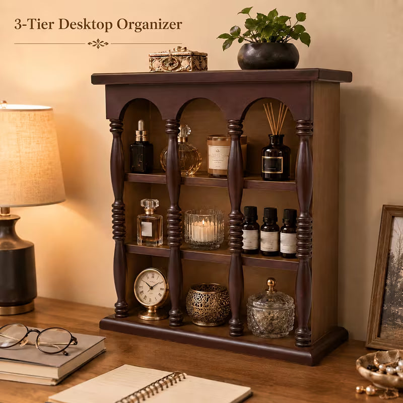 Vintage Arched Solid Wood Tabletop Display Shelf Decor