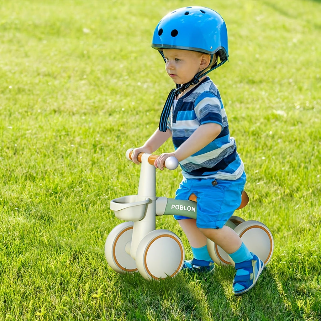 Toddler 4-Wheel Balance Bike (12–24 Months) — Pedal-Free with Adjustable Seat, Removable Basket & Quiet EVA Tires