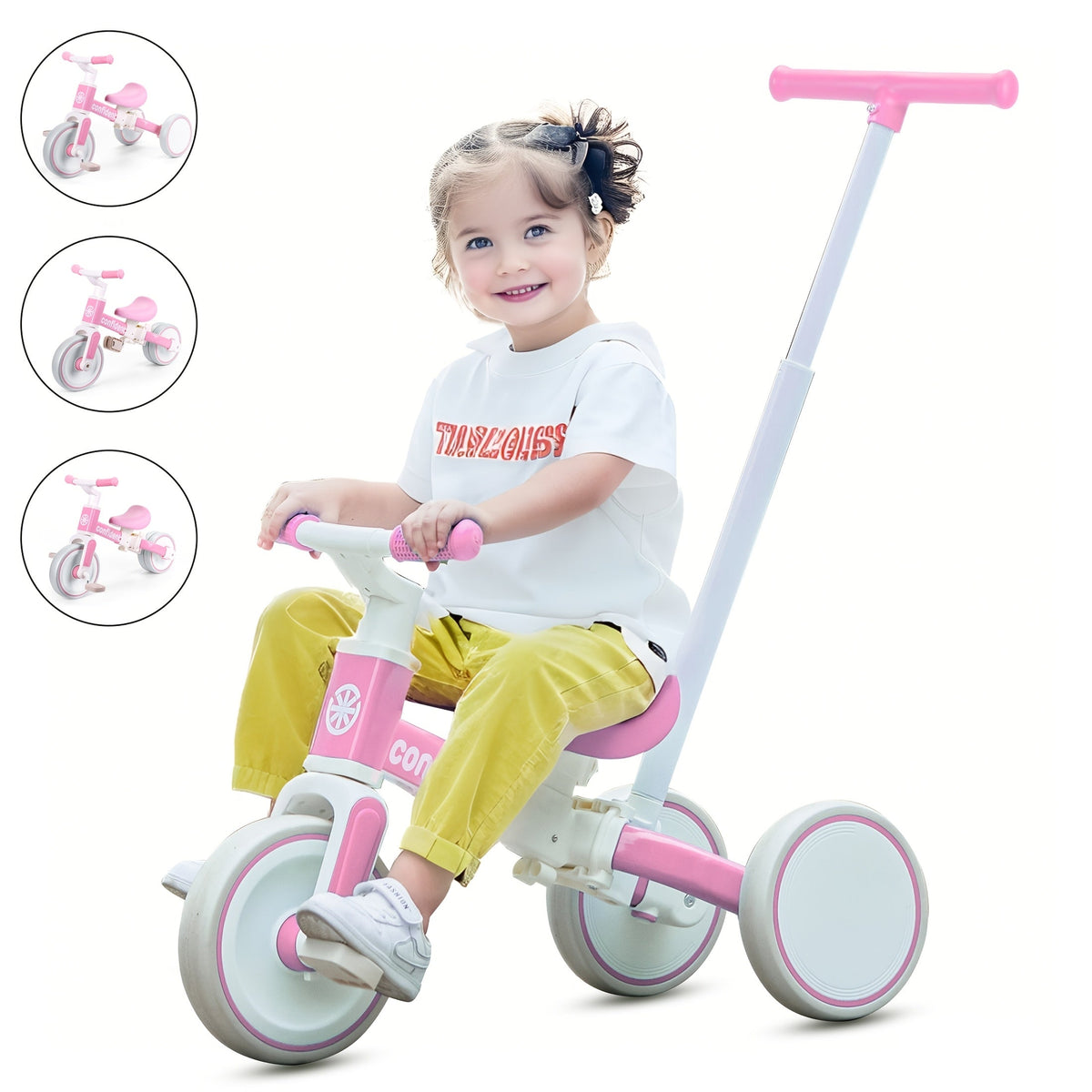 5-in-1 Toddler Balance Bike & Tricycle for 1-3 Years — Removable Pedals, Steering Push Handle, Adjustable Convertible Ride-On (Blue)