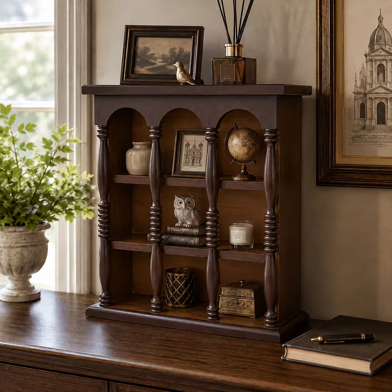 Vintage Arched Solid Wood Tabletop Display Shelf Decor