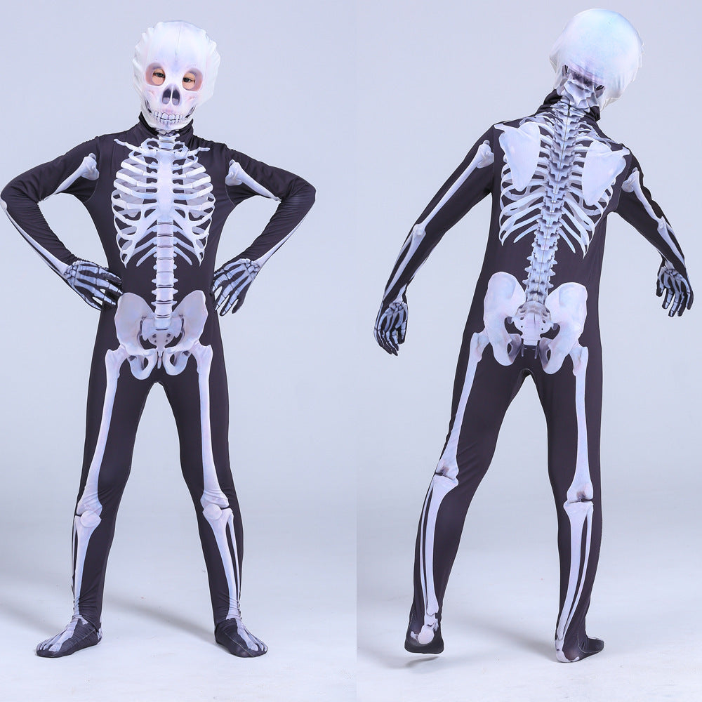 Halloween Skeleton Costume Scary Skeleton Skull Costume Jumpsuit Carnival Party Clothing