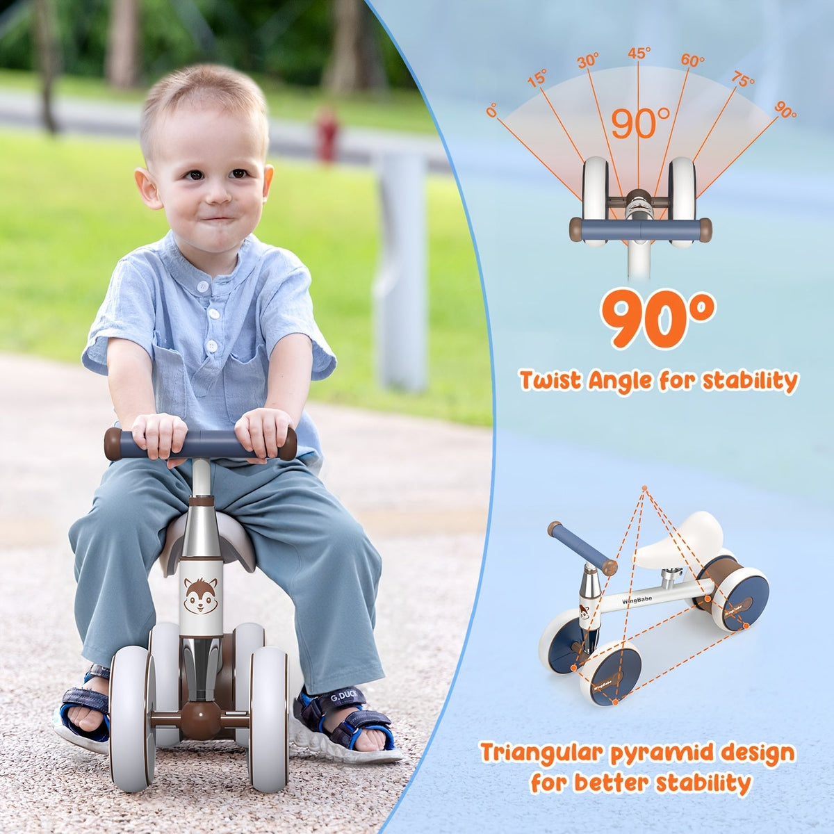 4-Wheel Toddler Balance Bike for 12-36 Months (1-3 Years) – Adjustable Seat 10.6-13 in | Lightweight 5 lb, Supports up to 25 kg/55 lb – First Ride Gift for Boys & Girls