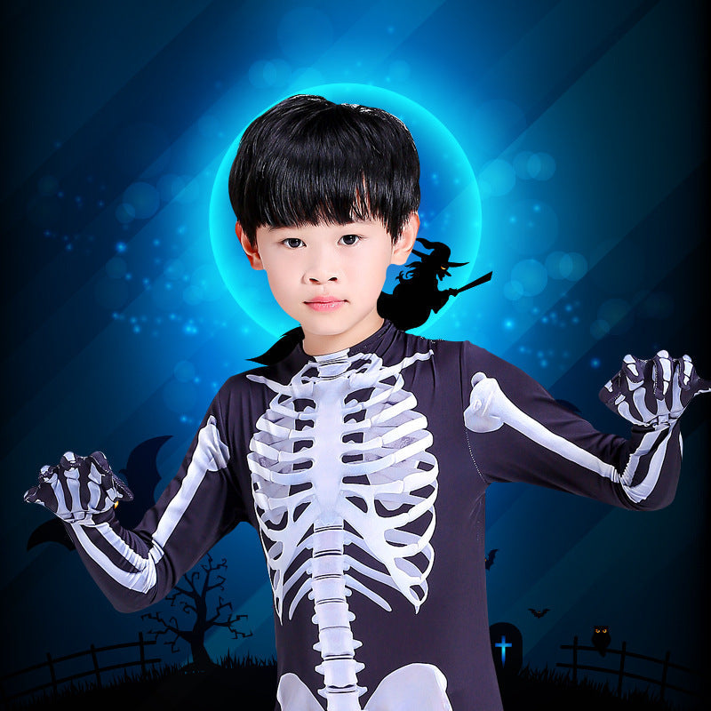Halloween Skeleton Costume Scary Skeleton Skull Costume Jumpsuit Carnival Party Clothing