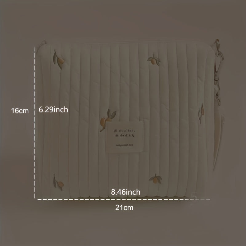 Adorable Quilted Diaper Bag with Bunny & Floral Embroidery – Portable Reusable Nappy Caddy Organizer for Wet/Dry Use, Ideal for Strollers and Small Diaper Bags