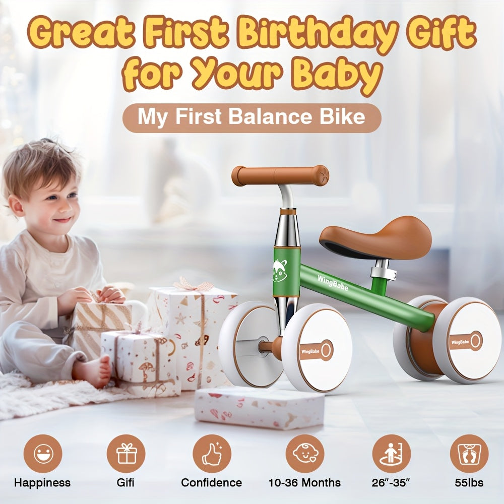 4-Wheel Toddler Balance Bike for 12-36 Months (1-3 Years) – Adjustable Seat 10.6-13 in | Lightweight 5 lb, Supports up to 25 kg/55 lb – First Ride Gift for Boys & Girls
