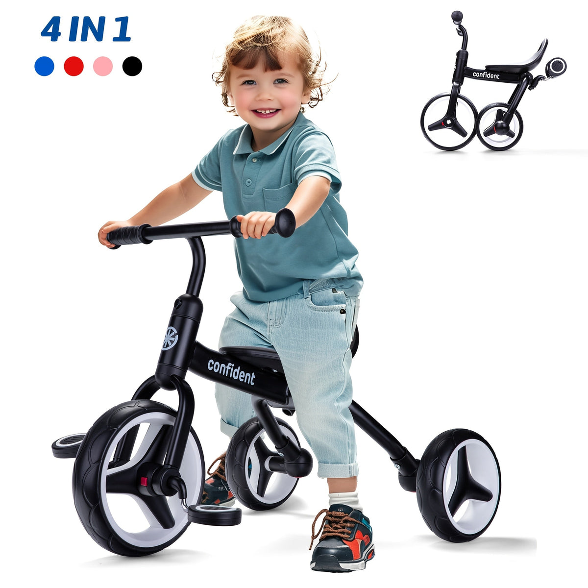 4-in-1 Toddler Tricycle & Balance Bike – Folding with Removable Pedals, Balance Training for Ages 2+, Blue