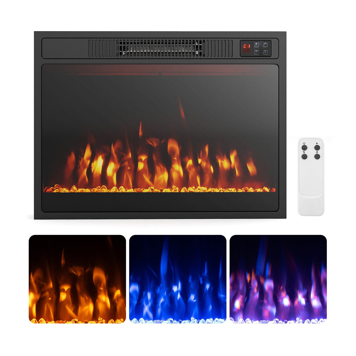 23 Inches 750W/1500W Electric Fireplace Heater with Adjustable Flame Color and Brightness