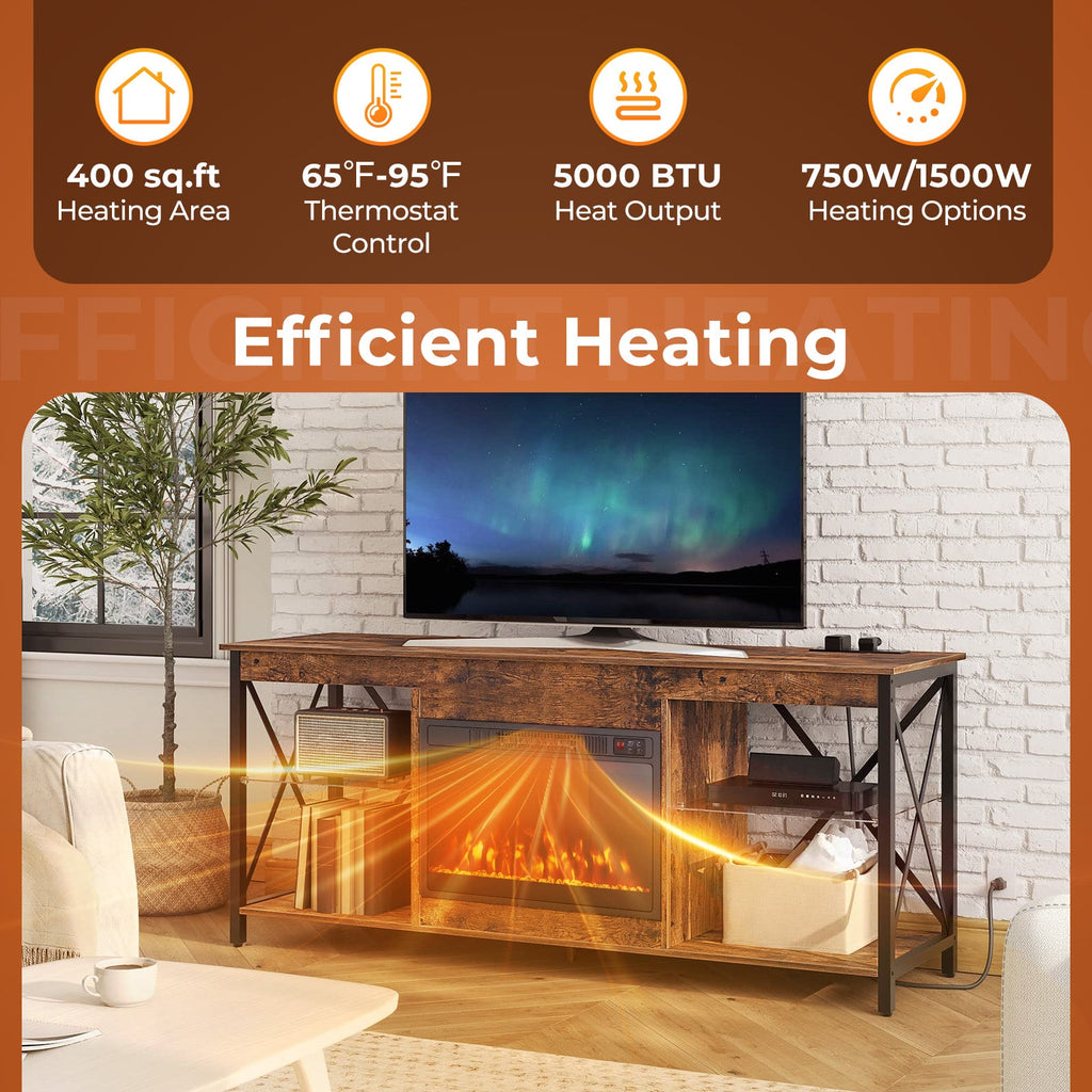 23 Inches 750W/1500W Electric Fireplace Heater with Adjustable Flame Color and Brightness