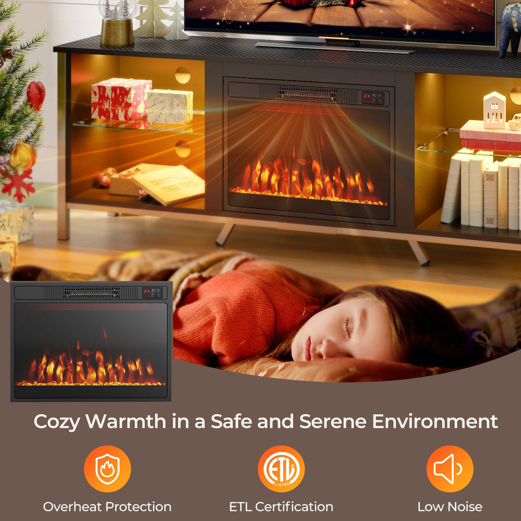 23 Inches 750W/1500W Electric Fireplace Heater with Adjustable Flame Color and Brightness