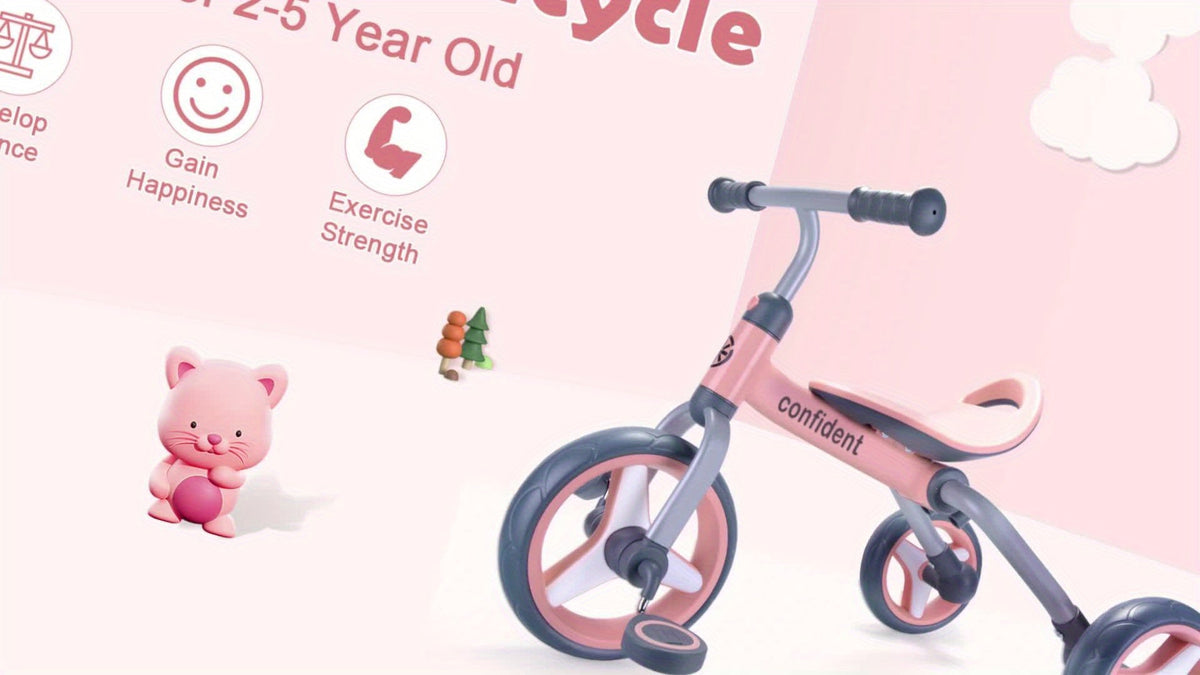 4-in-1 Folding Toddler Balance Tricycle – Convertible Pedal & Balance Bike for Ages 2+, Removable Pedals, One-Button Fold, Adjustable Seat & Handlebars – Unisex Birthday Gift