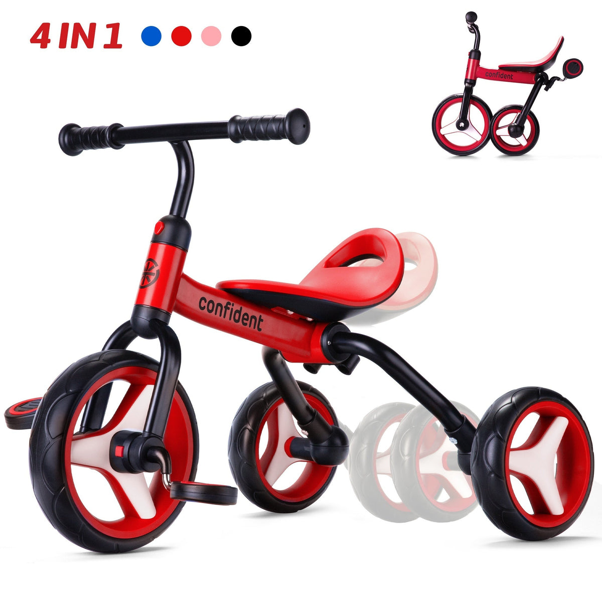 4-in-1 Folding Toddler Balance Tricycle – Convertible Pedal & Balance Bike for Ages 2+, Removable Pedals, One-Button Fold, Adjustable Seat & Handlebars – Unisex Birthday Gift