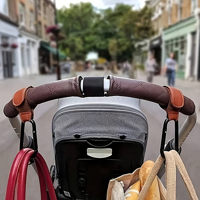 Faux Leather Stroller Hooks – Durable Multipurpose Stroller Hangers, Sleek Black Stroller Accessories, Ideal Gift for Moms