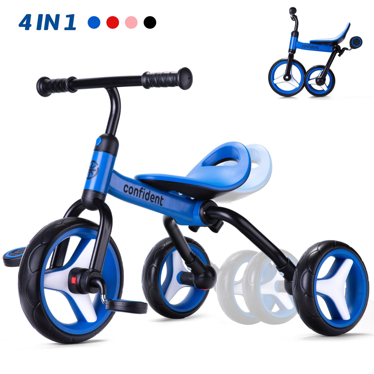 4-in-1 Folding Toddler Balance Tricycle – Convertible Pedal & Balance Bike for Ages 2+, Removable Pedals, One-Button Fold, Adjustable Seat & Handlebars – Unisex Birthday Gift