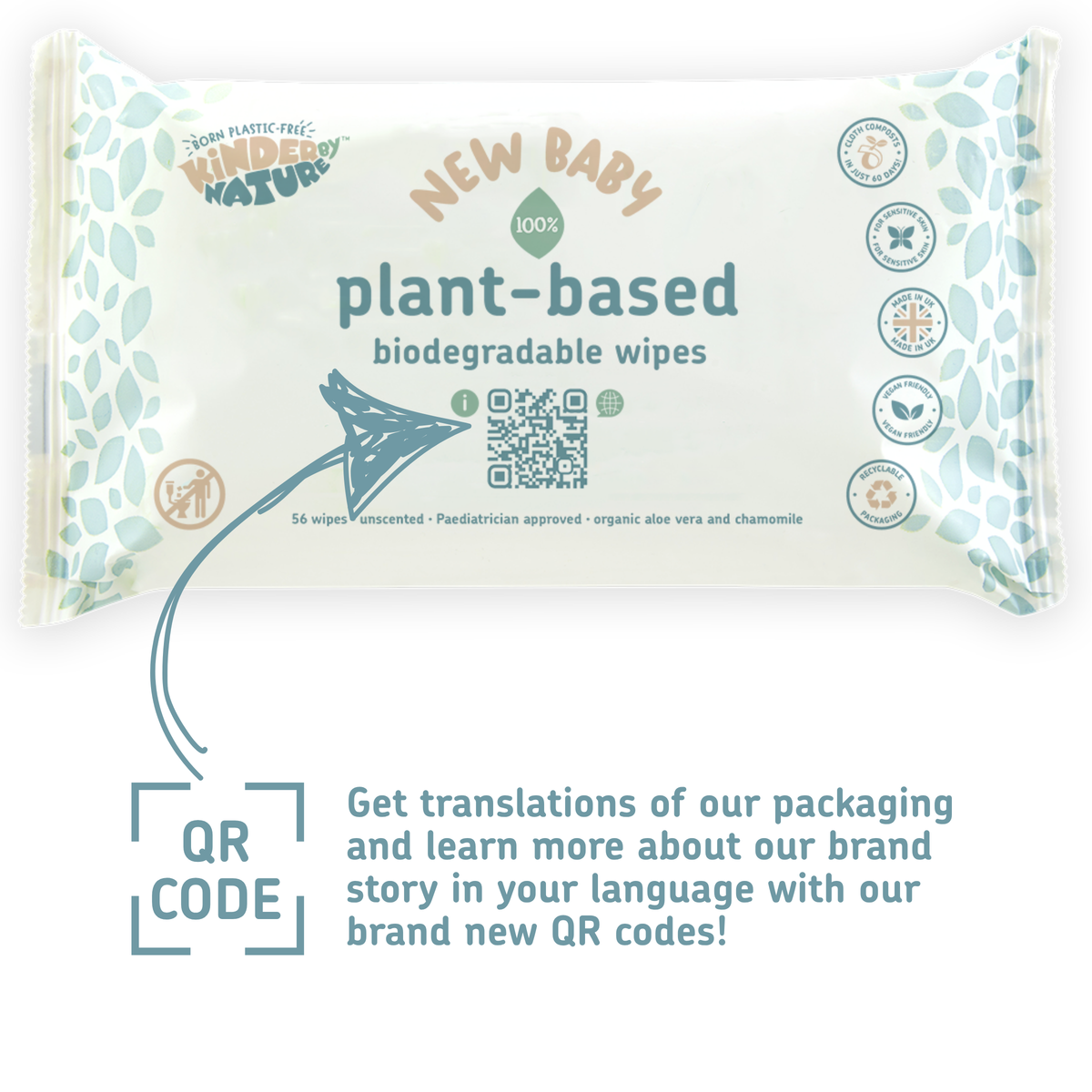 Kinder by Nature 100% Biodegradable Plant-Based Baby Wipes - 672 Count (12 packs of 56 wipes)