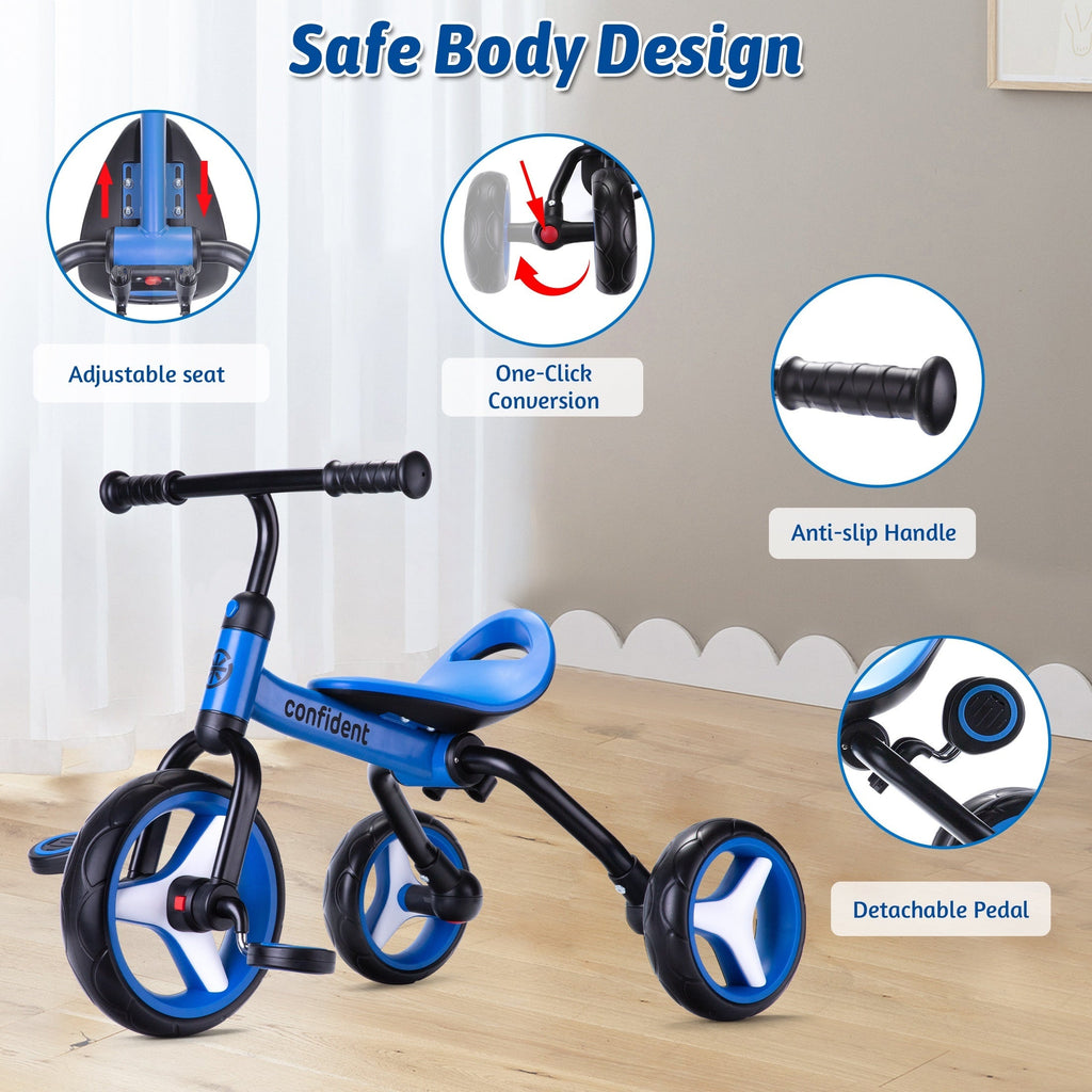 4-in-1 Folding Toddler Balance Tricycle – Convertible Pedal & Balance Bike for Ages 2+, Removable Pedals, One-Button Fold, Adjustable Seat & Handlebars – Unisex Birthday Gift
