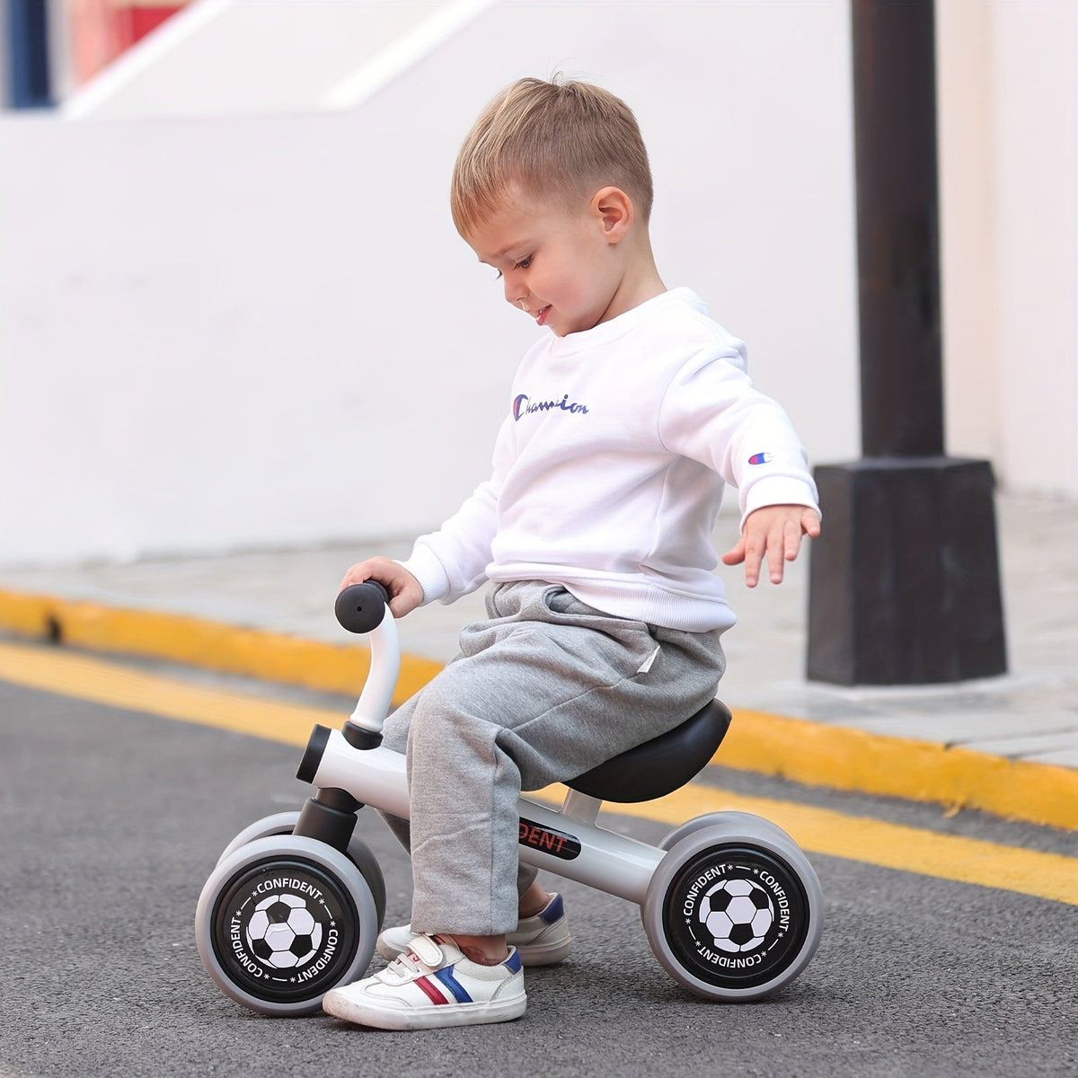 Balance Bike for Toddlers 12–36 Months (1–3 Years) — Alloy Steel Frame, No Pedals, Linear Brake & Quiet Wheels, Easy Assembly, Black — First Birthday Gift