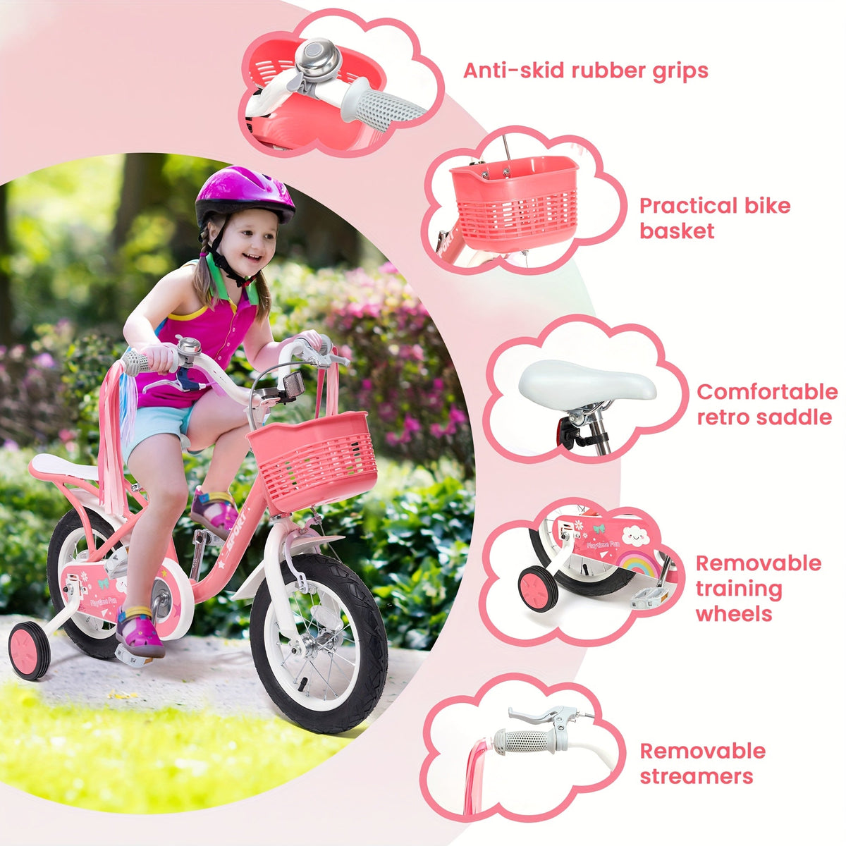 12-Inch Kids Bike for Ages 2-5 - Pink Toddler Bicycle with Training Wheels, Basket & Hand Brake