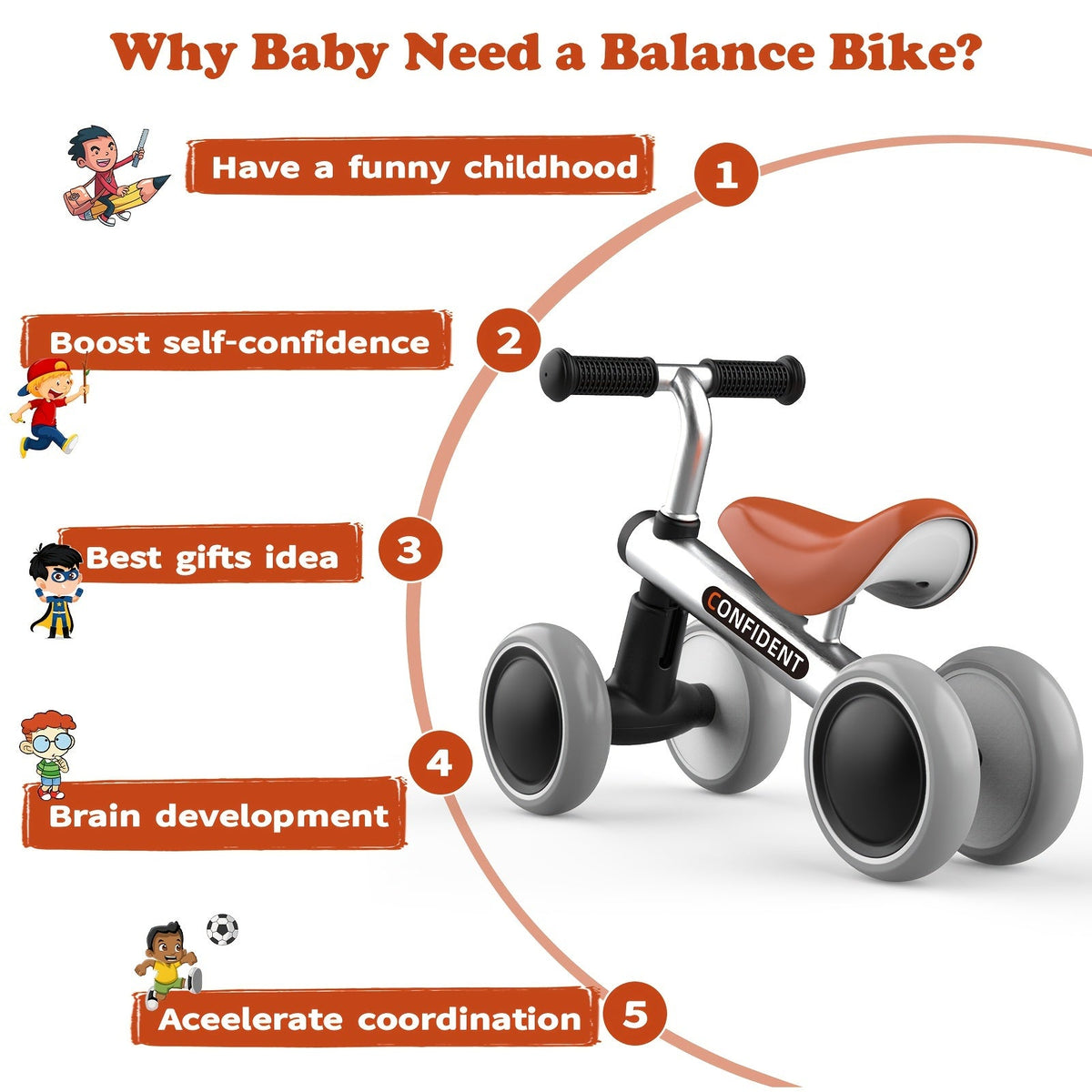 Toddler Balance Bike for Ages 10+ Months — Silent Carbon Wheels, Non-Slip Tires, Durable Carbon Frame, Rocket-Themed Indoor/Outdoor Ride-On
