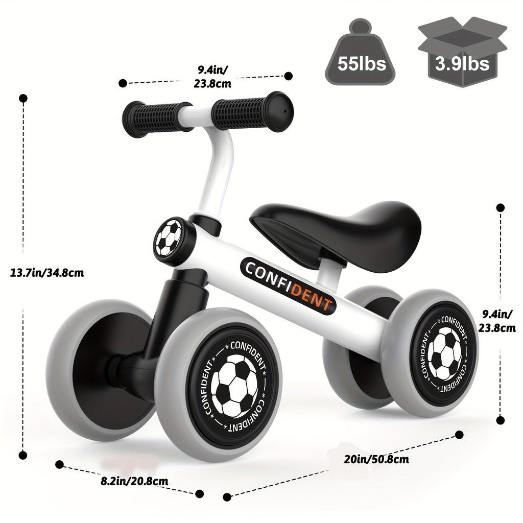 Balance Bike for Toddlers 12–36 Months (1–3 Years) — Alloy Steel Frame, No Pedals, Linear Brake & Quiet Wheels, Easy Assembly, Black — First Birthday Gift