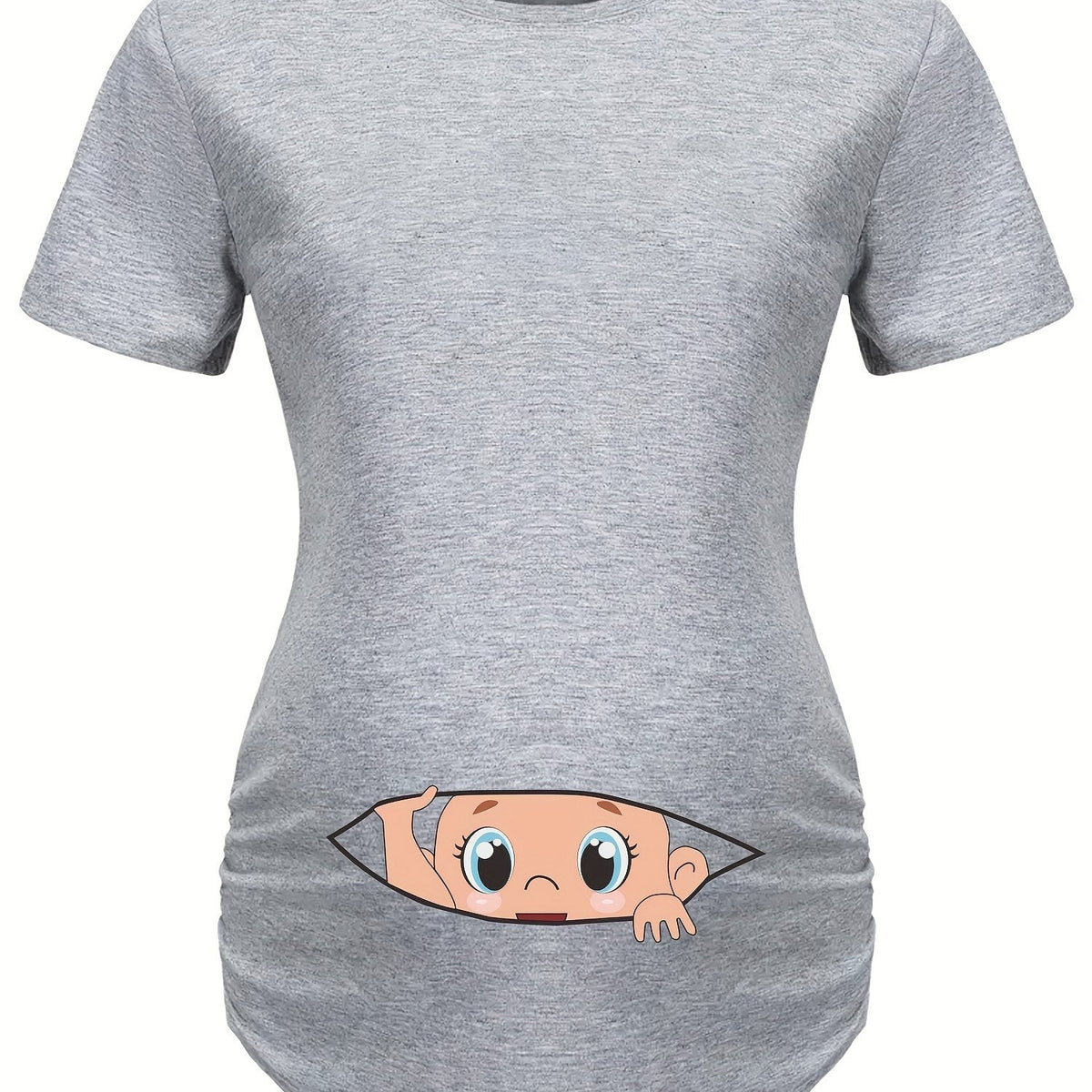 Letter Printed Short-sleeved Maternity Wear Black T-shirt with Big-eyed Baby Pattern