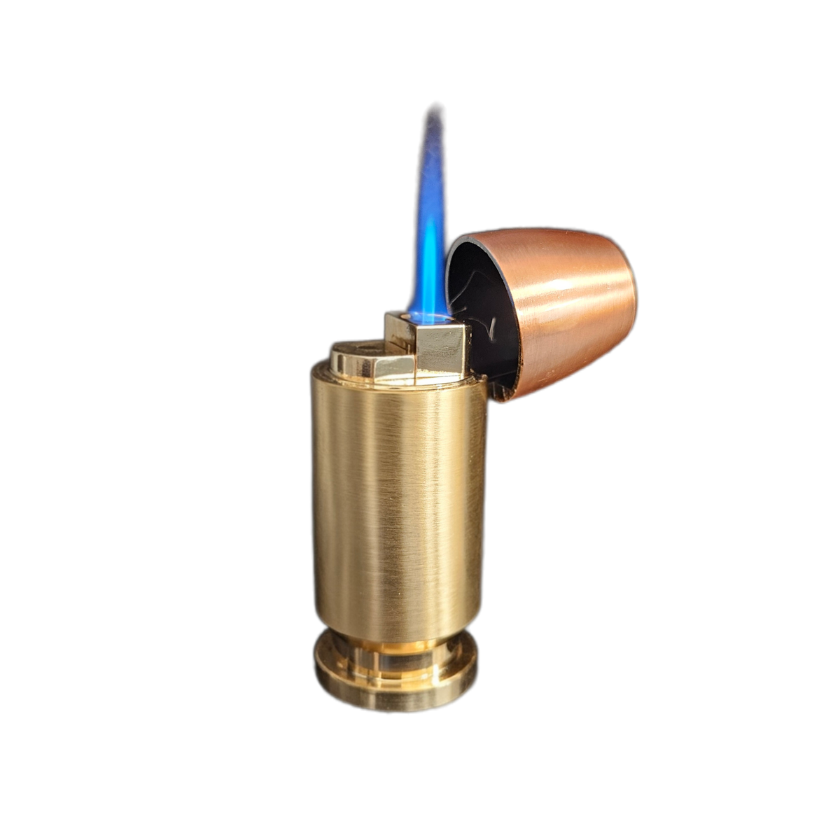Hollow Point Bullet-Shaped Torch Lighter, 3-Inch, Blue Flame, Butane Refillable, Brass and Copper