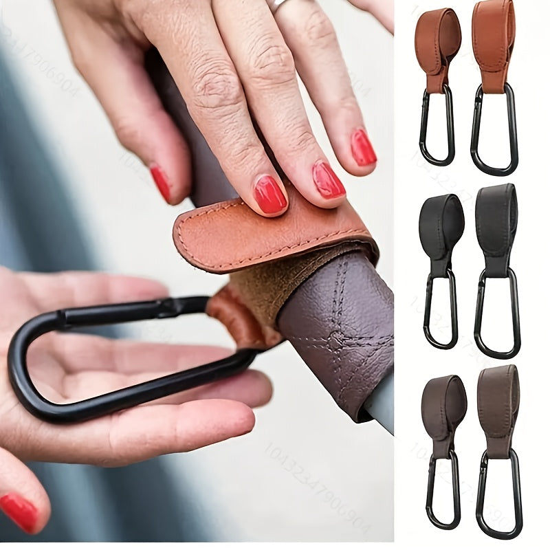 Faux Leather Stroller Hooks – Durable Multipurpose Stroller Hangers, Sleek Black Stroller Accessories, Ideal Gift for Moms
