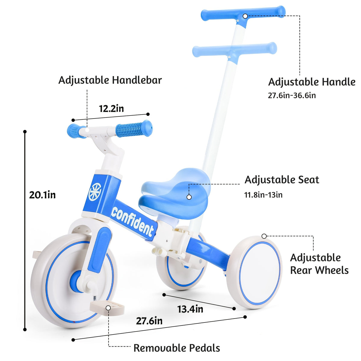 5-in-1 Toddler Balance Bike & Tricycle for 1-3 Years — Removable Pedals, Steering Push Handle, Adjustable Convertible Ride-On (Blue)