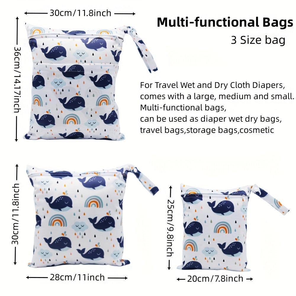 Asenappy 3pcs Waterproof Diaper Bags – Reusable Wet/Dry Cloth Diaper and Breast Pump Organizer