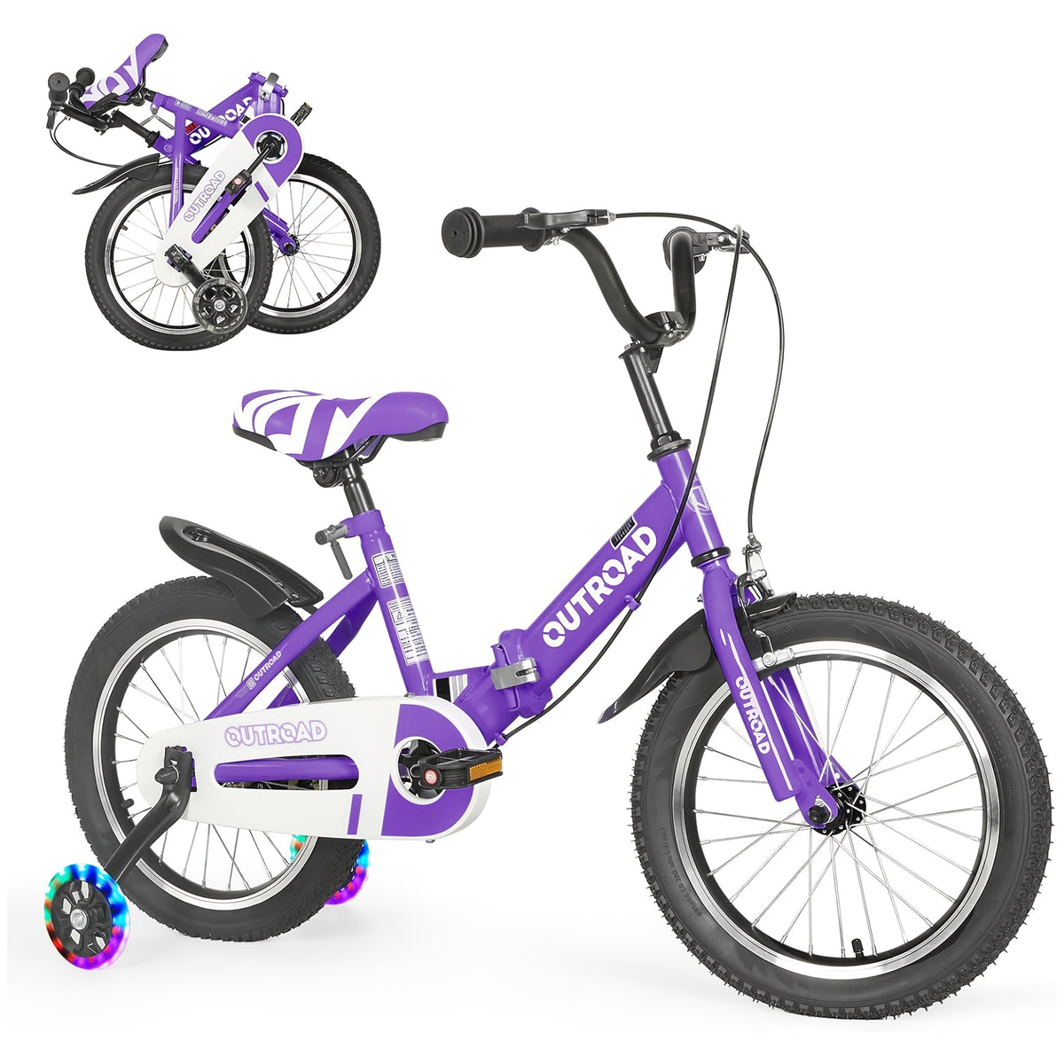 14-Inch Folding Kids Bike with Training Wheels — Classic Unisex, Adjustable Seat & Handlebars, Coaster Brakes, Iron Carbon Alloy Frame (Ages 3–9)