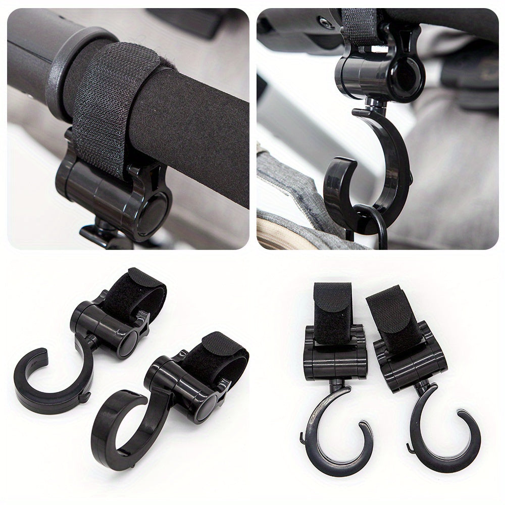 2-Pack 360° Rotating Stroller Hooks – Universal Pram Bag Hangers, Polycarbonate (PC)