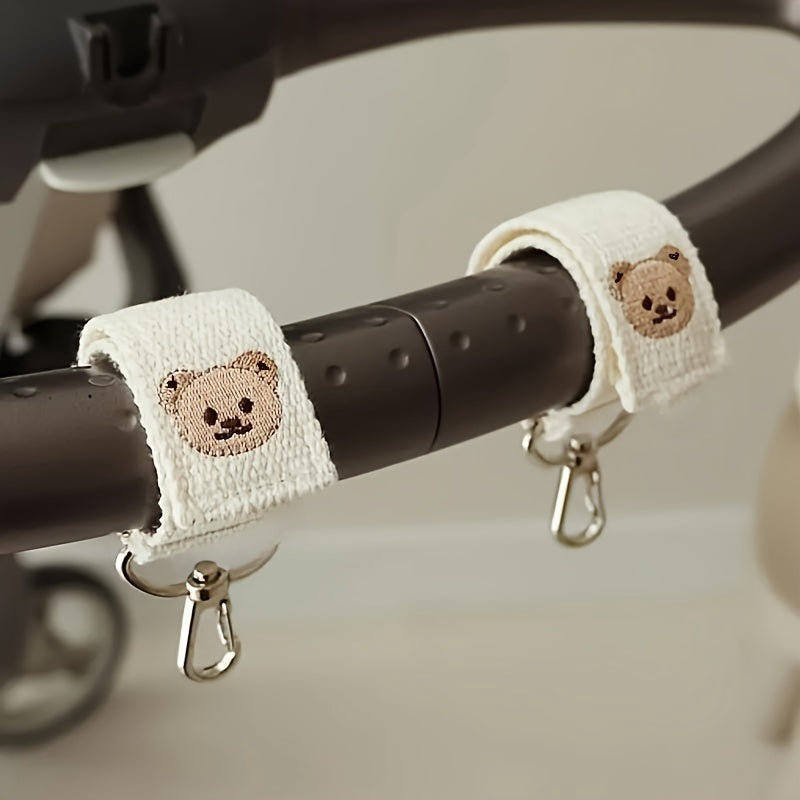 Festive Bear Stroller Hook – Cute Cartoon Bear with Red Ribbon, Durable Linen Stroller Accessory for Christmas, Halloween & Thanksgiving Gift