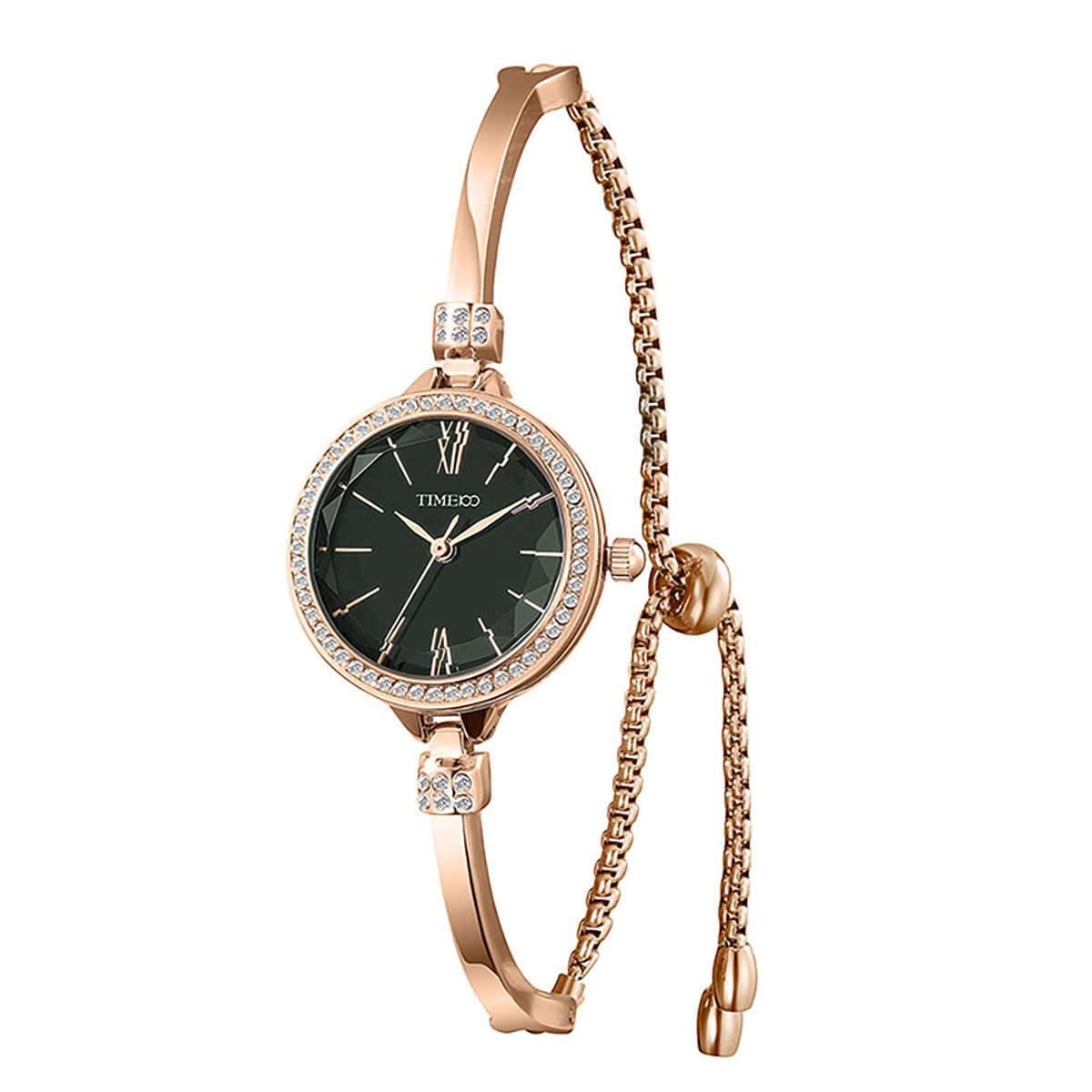TIME100 Women's Bracelet Watches Ladies Quartz Wrist Watch with Green Dial Bezel with Crystals in Movement Bracelet Strap with Diamonds Waterproof