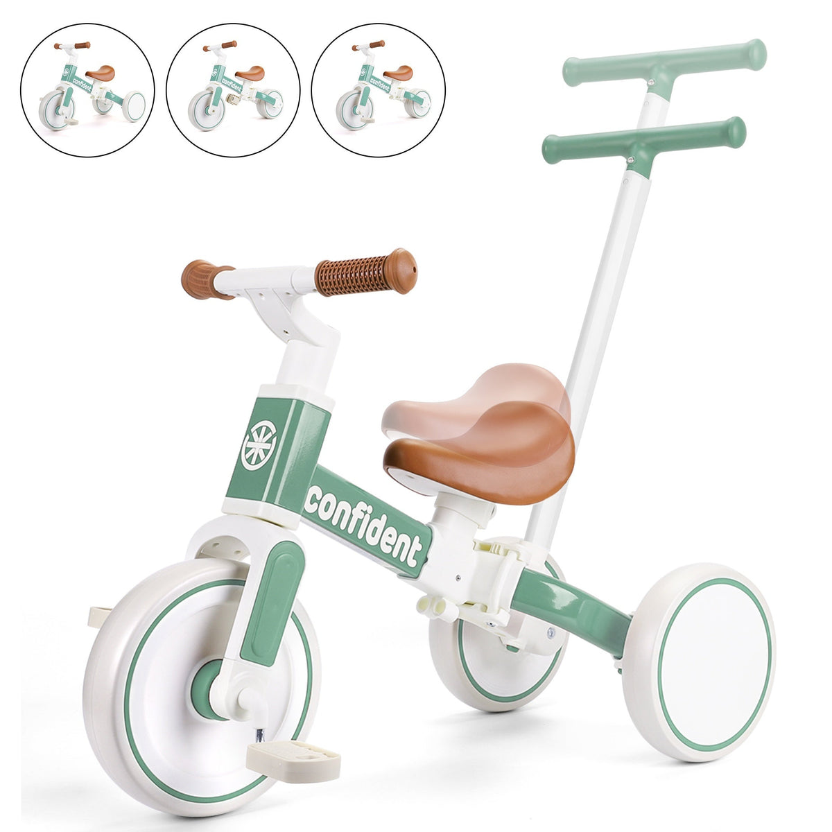 5-in-1 Toddler Balance Bike & Tricycle — Convertible Ride-On with Removable Pedals & Push Handle, Ages 2+, Green