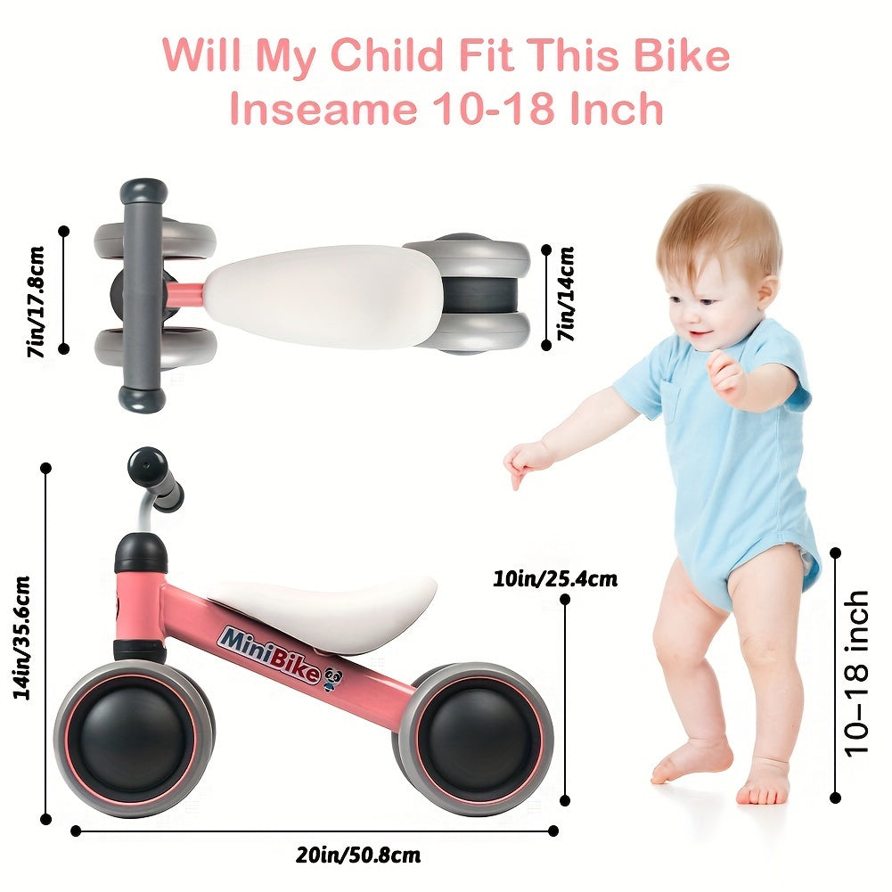 Baby Balance Bike for 12-24 Month Toddlers - No-Pedal Toddler Bike with 4 Silent EVA Wheels, Carbon Steel Frame, Pink - First Birthday Gift