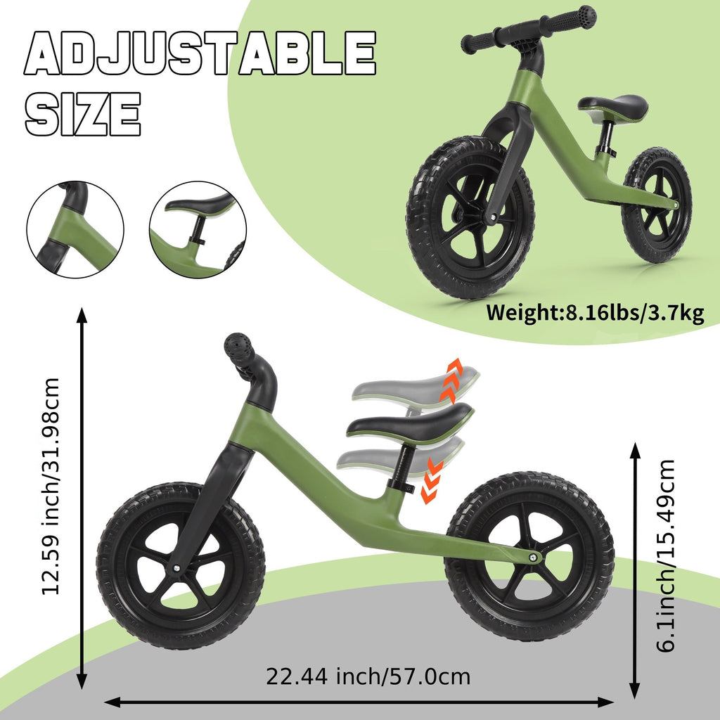 12-Inch (30 cm) Kids Balance Bike for 3+ Years — No-Pedal Toddler Training Bike, Lightweight Carbon Steel Frame, Adjustable Seat & U-Brake, 110 lb Capacity