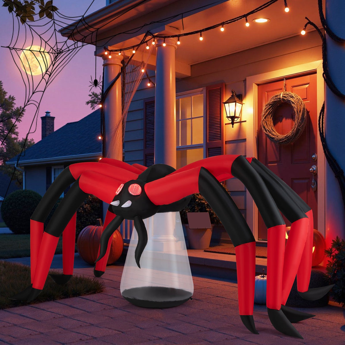 Halloween Inflatable Spider Blow Up Yard Scary Spider with Red Tunnel Light Eyes