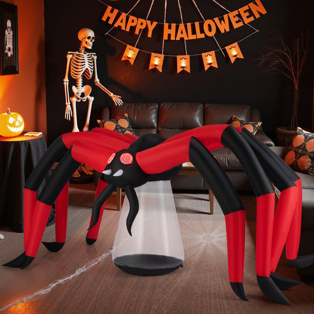 Halloween Inflatable Spider Blow Up Yard Scary Spider with Red Tunnel Light Eyes