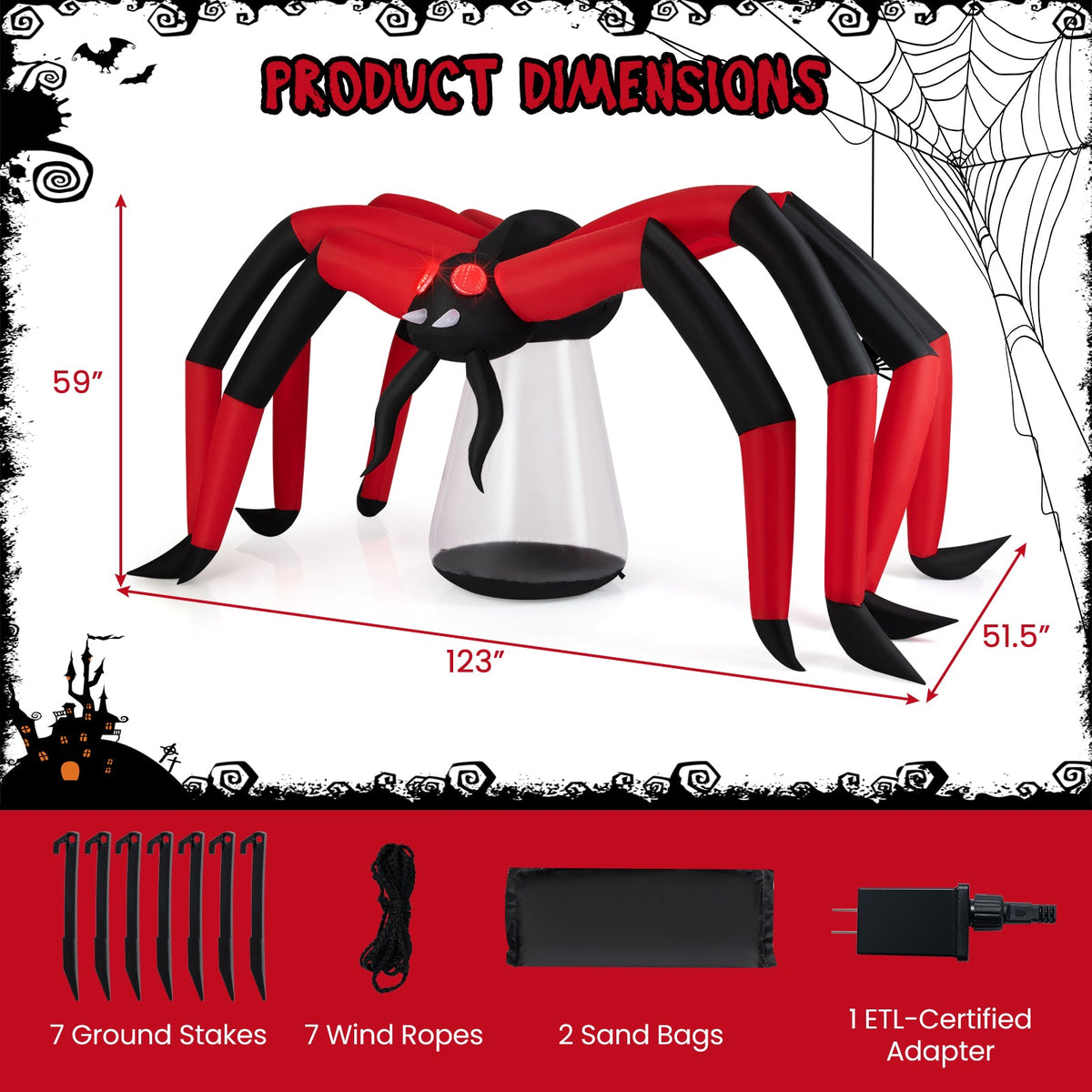 Halloween Inflatable Spider Blow Up Yard Scary Spider with Red Tunnel Light Eyes