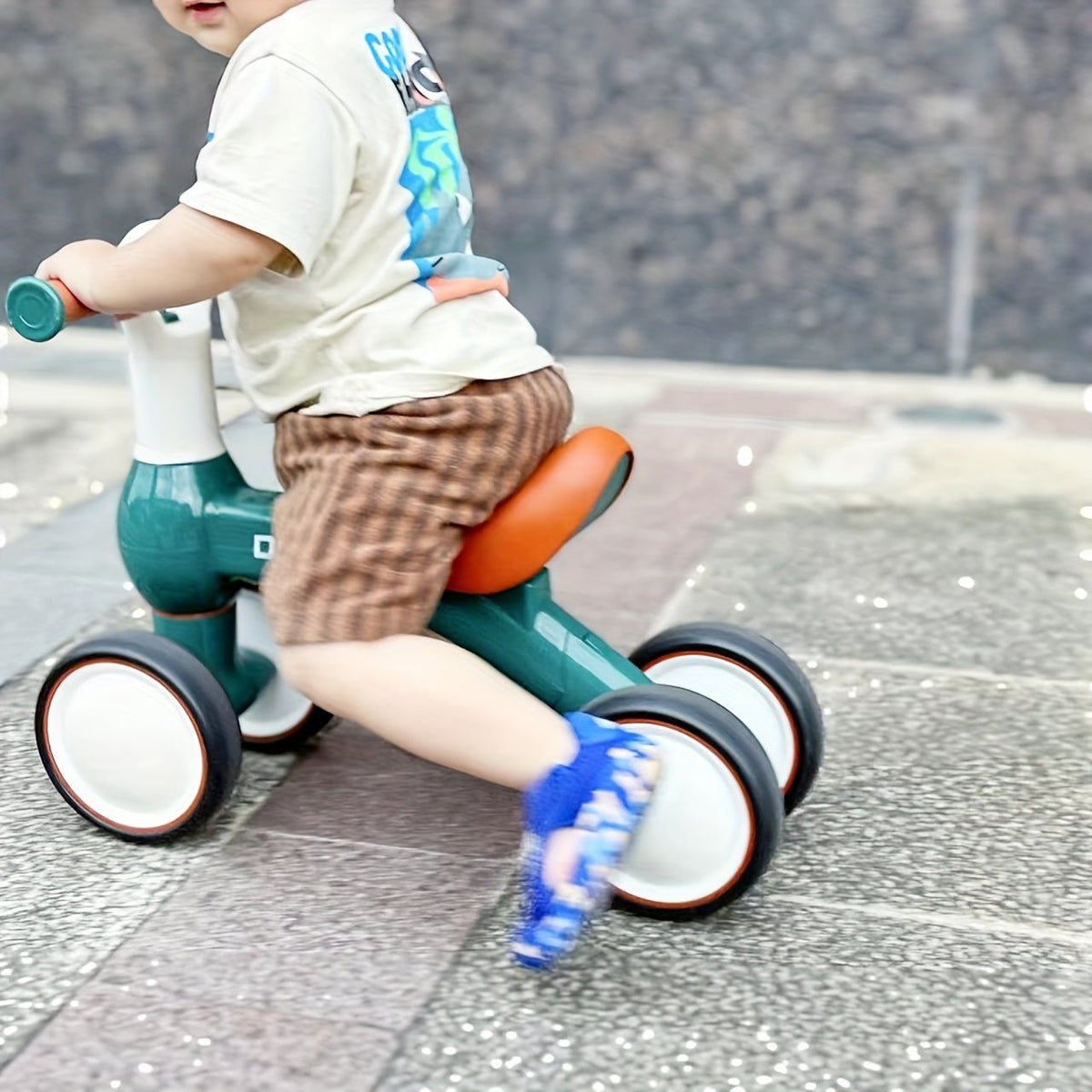 MOVEBO 4-Wheel Balance Bike for Toddlers — Silent Non-Pedal Ride-On Tricycle, 10–36 Months, Indoor/Outdoor Toddler Bike, Red & Dark Green