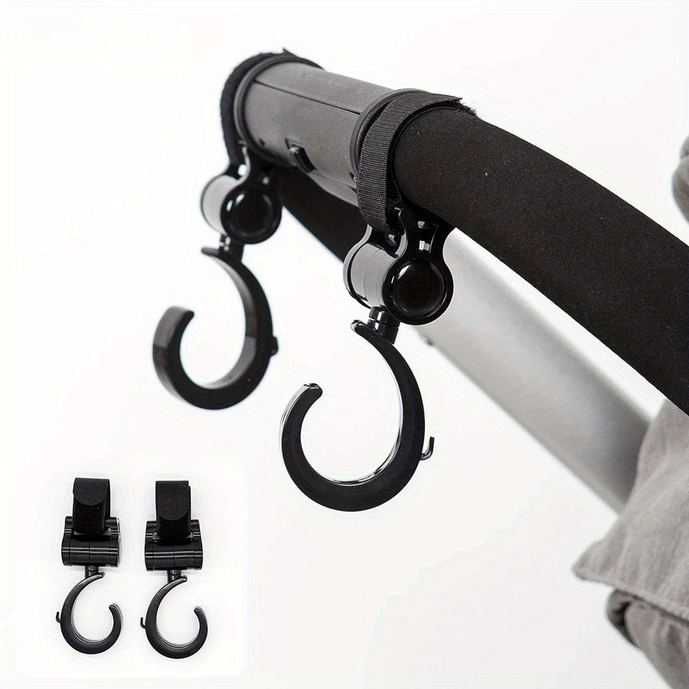 2-Pack 360° Rotating Stroller Hooks – Universal Pram Bag Hangers, Polycarbonate (PC)