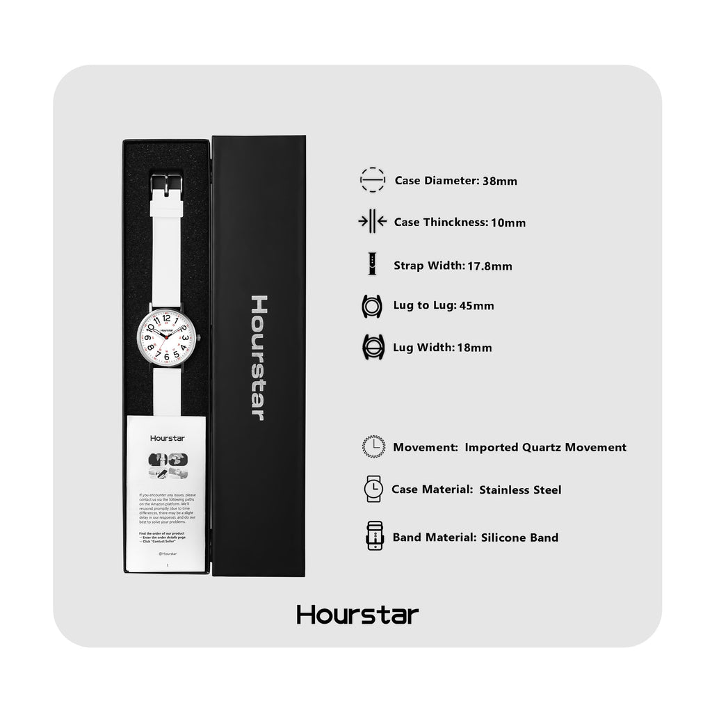 Women's Analog Nurse Watch with Second Hand for Nursing, 12/24 Time, Silicone Band, Easy Read