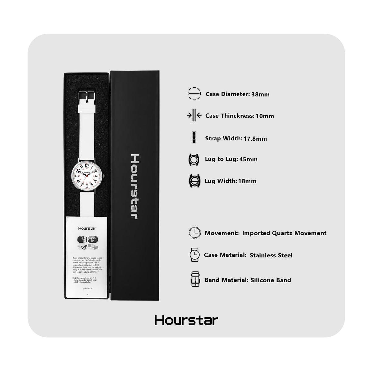Women's Analog Nurse Watch with Second Hand for Nursing, 12/24 Time, Silicone Band, Easy Read