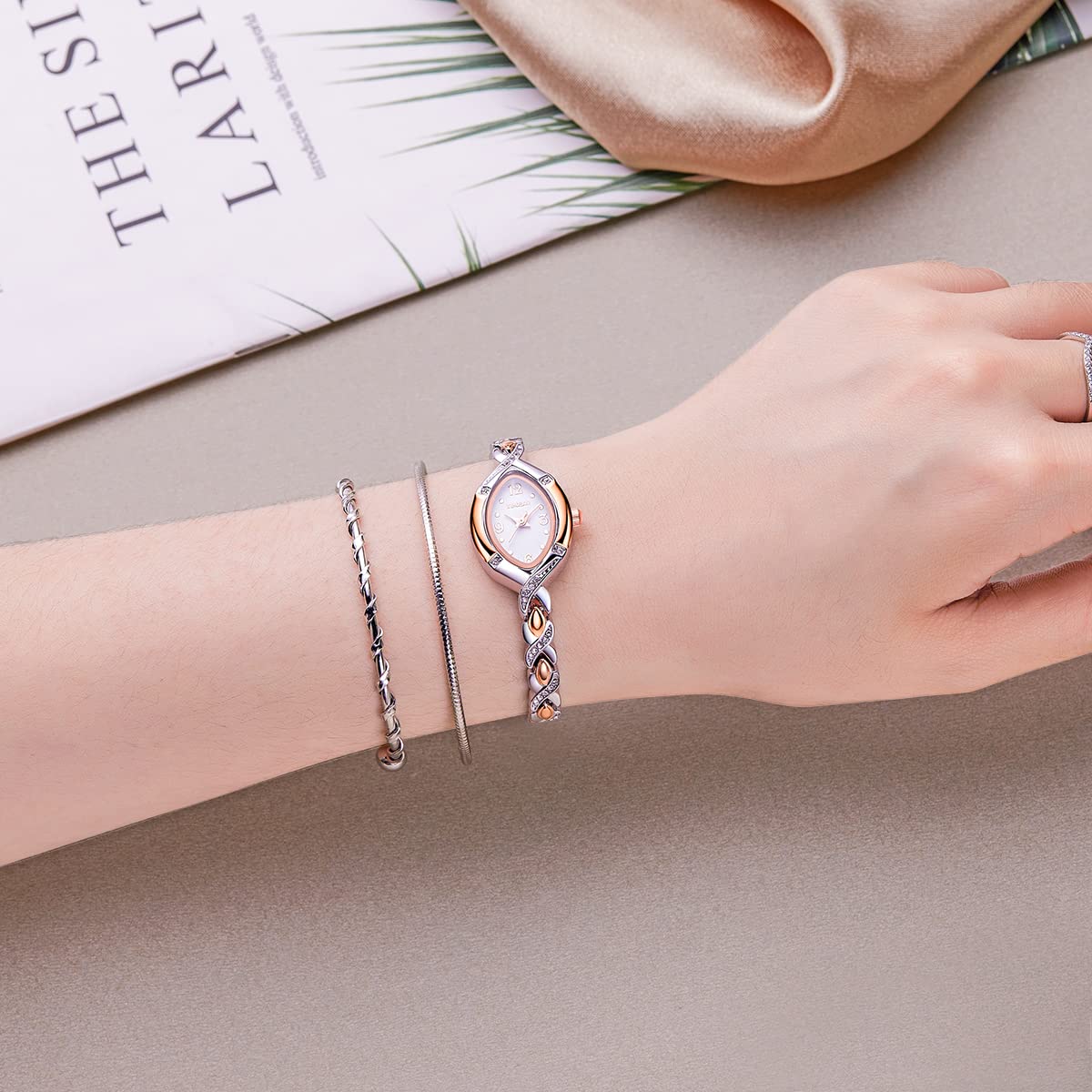 TIME100 Women's Bracelet Watches Ladies Quartz Wrist Watch with Green Dial Bezel with Crystals in Movement Bracelet Strap with Diamonds Waterproof