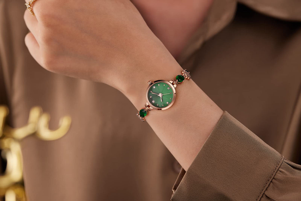 TIME100 Women's Bracelet Watches Ladies Quartz Wrist Watch with Green Dial Bezel with Crystals in Movement Bracelet Strap with Diamonds Waterproof
