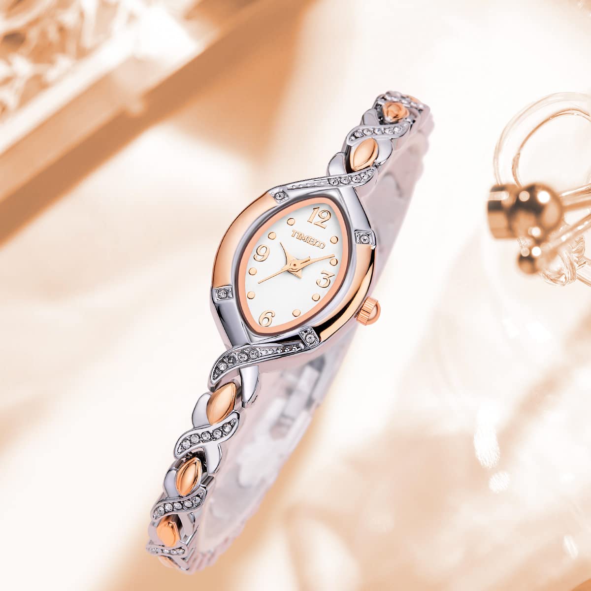 TIME100 Women's Bracelet Watches Ladies Quartz Wrist Watch with Green Dial Bezel with Crystals in Movement Bracelet Strap with Diamonds Waterproof