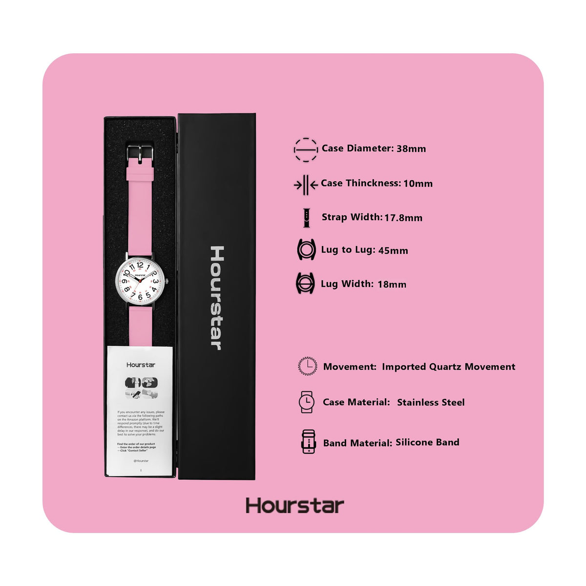 Women's Analog Nurse Watch with Second Hand for Nursing, 12/24 Time, Silicone Band, Easy Read