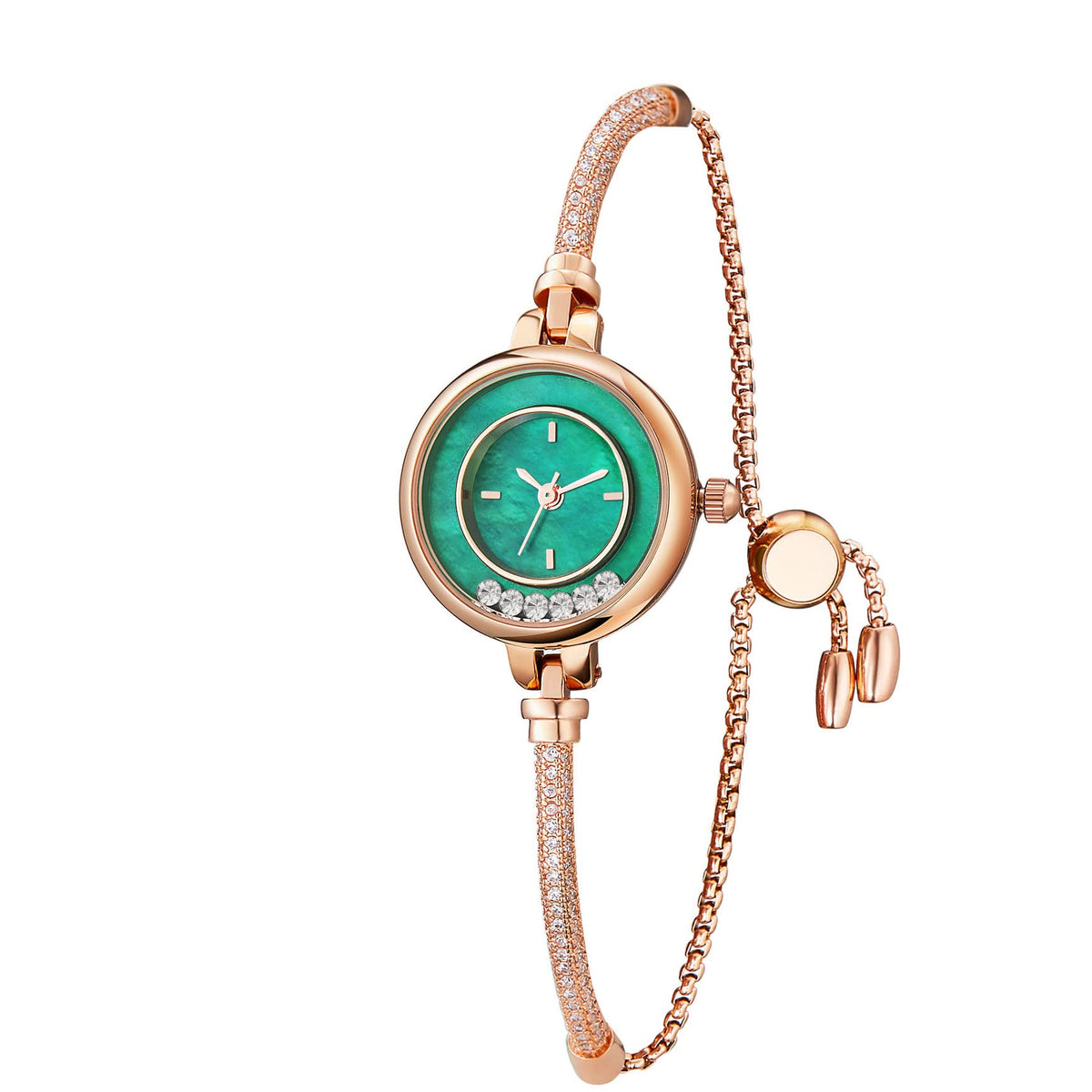 TIME100 Women's Bracelet Watches Ladies Quartz Wrist Watch with Green Dial Bezel with Crystals in Movement Bracelet Strap with Diamonds Waterproof