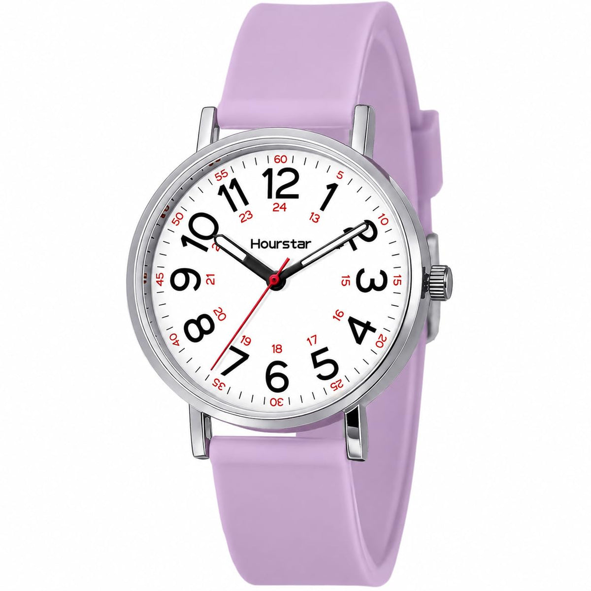 Women's Analog Nurse Watch with Second Hand for Nursing, 12/24 Time, Silicone Band, Easy Read