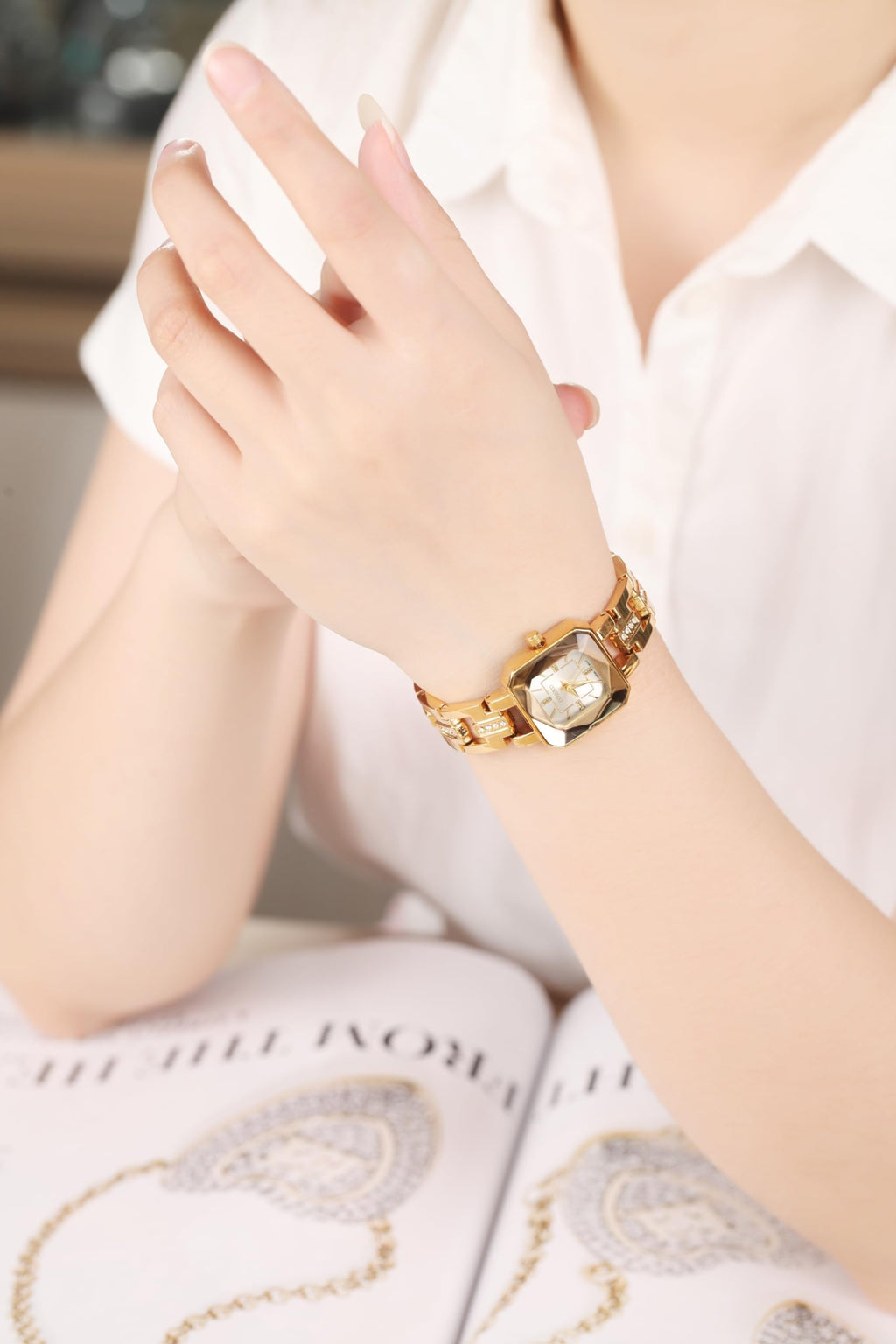 TIME100 Women's Bracelet Watches Ladies Quartz Wrist Watch with Green Dial Bezel with Crystals in Movement Bracelet Strap with Diamonds Waterproof