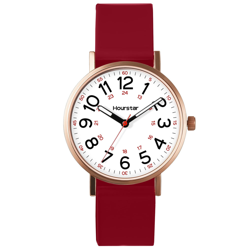 Women's Analog Nurse Watch with Second Hand for Nursing, 12/24 Time, Silicone Band, Easy Read